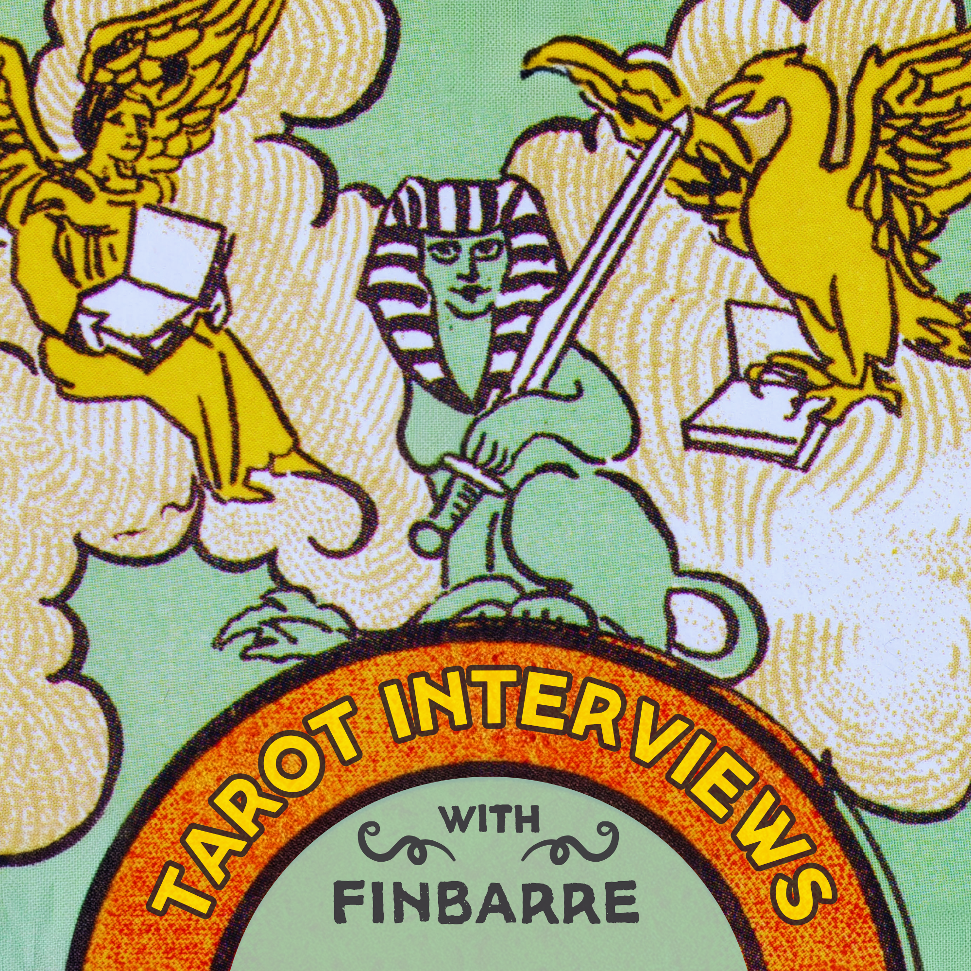 The official logo of the Tarot Inteviews podcast by Finbarre Snarey